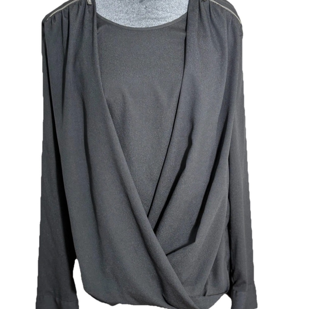 Calvin Klein Drape Front Blouse Charcoal Grey Size Large. Excellent Condition